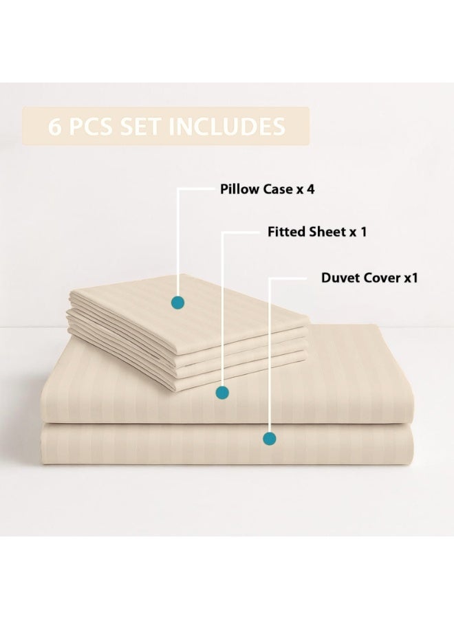 Premium Striped Duvet Set – 6-Piece Cream | Queen Size 210x230 cm | Ultra-Soft, Wrinkle-Resistant & Made in Dubai | Includes Duvet Cover, Fitted Sheet & 4 Pillowcases - Image 3